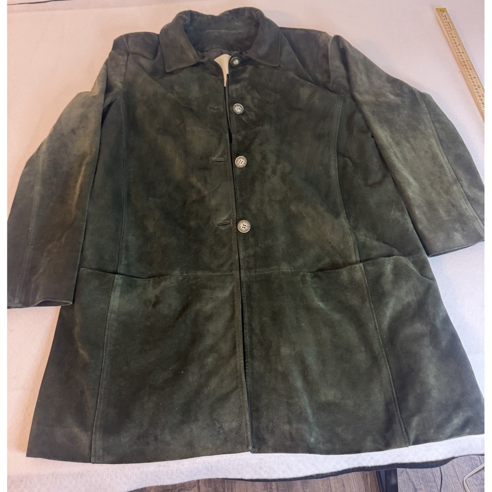 J. Jill Forest Green Calf Suede Leather Car Coat Jacket LT Tall